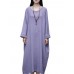 Casual Brief Pure Color Loose Robe Women O-Neck Long Sleeve Maxi Dress