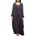 Casual Brief Pure Color Loose Robe Women O-Neck Long Sleeve Maxi Dress