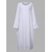 Casual Brief Pure Color Loose Robe Women O-Neck Long Sleeve Maxi Dress