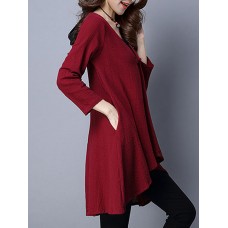 Vintage Solid Long Sleeve Loose Irregular Women Cardigan