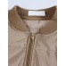 Khaki Women Slim Long Sleeve Stand Collar Pocket Baseball Coat