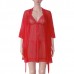 Three-piece Women Sexy Transparent Mesh Slip Dress Pure Color Robe Sleepwear Sets