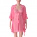 Three-piece Women Sexy Transparent Mesh Slip Dress Pure Color Robe Sleepwear Sets