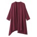 Vintage Women Pure Color Long Sleeve Loose Irregular Cotton Linen Cardigan