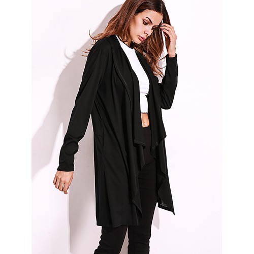 Casual Women Lapel Long Sleeve Solid Color Pockets Cardigan