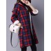 Vintage Plaid Hooded Long Sleeve Loose Thick Coats