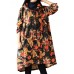 Vintage Floral Printing Long Sleeve Loose Plus Velvet Thick Coat