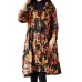 Vintage Floral Printing Long Sleeve Loose Plus Velvet Thick Coat