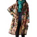 Vintage Floral Printing Long Sleeve Loose Plus Velvet Thick Coat