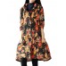 Vintage Floral Printing Long Sleeve Loose Plus Velvet Thick Coat