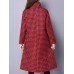 Vintage Turn-Down Plaid Thick Velvet Cotton Padded Women Long Coat