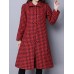 Vintage Turn-Down Plaid Thick Velvet Cotton Padded Women Long Coat