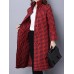 Vintage Turn-Down Plaid Thick Velvet Cotton Padded Women Long Coat