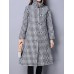 Vintage Turn-Down Plaid Thick Velvet Cotton Padded Women Long Coat