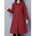 Vintage Turn-Down Plaid Thick Velvet Cotton Padded Women Long Coat