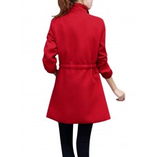 Casual Turn-Down Collar Solid Bandage Waist Woolen Women Coat