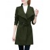 Casual Turn-Down Collar Solid Bandage Waist Woolen Women Coat