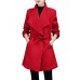 Casual Turn-Down Collar Solid Bandage Waist Woolen Women Coat