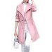 Casual Turn-Down Collar Solid Bandage Waist Woolen Women Coat