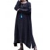 Women Irregular Hem Long Sleeve Vintage Cotton Linen Maxi Dress