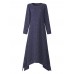 Women Irregular Hem Long Sleeve Vintage Cotton Linen Maxi Dress