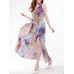 Sexy Women Floral Printed Beach Sleeveless Chiffon Maxi Dresses