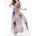 Sexy Women Floral Printed Beach Sleeveless Chiffon Maxi Dresses