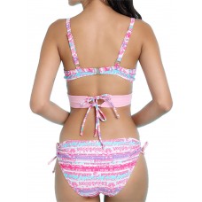 Printed Dark V Bikini Cross Belt  Push Up Elastic Swimsuit