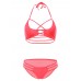 Sexy Halter Backless Wireless Swimwear Key Hole Front Padding Attractive Bikini Sets