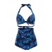 Women Sexy Plus Size Printing Bikini Bow-knot Backless Bathing Suit Tankinis