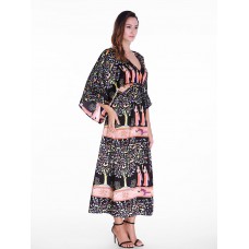 Women Half Sleeve V-Neck Printed High Waist Maxi Dress