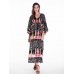 Women Half Sleeve V-Neck Printed High Waist Maxi Dress