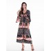 Women Half Sleeve V-Neck Printed High Waist Maxi Dress