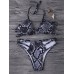 Women Sexy Strappy Halter Bikini Snake Printing Wireless Hollow Out Beachwear Sets