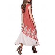 Floral Embroidered O-Neck Short Sleeve Layered Dress For Women