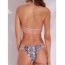 Lace Up Halter Printing Wireelss Hollow Out Bandage Bikini Set