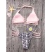 Lace Up Halter Printing Wireelss Hollow Out Bandage Bikini Set