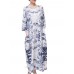 Vintage Women 3/4 Sleeve Ink Printed O-neck Pockets Robe Dresses