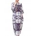 Vintage Women 3/4 Sleeve Ink Printed O-neck Pockets Robe Dresses