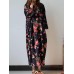 Retro Women Floral Printed 3/4 Sleeve Loose Maxi Dresses