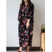 Retro Women Floral Printed 3/4 Sleeve Loose Maxi Dresses