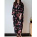 Retro Women Floral Printed 3/4 Sleeve Loose Maxi Dresses