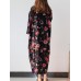 Retro Women Floral Printed 3/4 Sleeve Loose Maxi Dresses