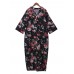 Retro Women Floral Printed 3/4 Sleeve Loose Maxi Dresses