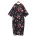 Retro Women Floral Printed 3/4 Sleeve Loose Maxi Dresses