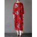 Retro Women Floral Printed 3/4 Sleeve Loose Maxi Dresses With Pocket