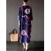 Retro Women Floral Printed 3/4 Sleeve Loose Maxi Dresses With Pocket