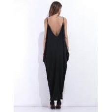 Black Sexy Sleeveless V-neck Backless Women Maxi Dresses