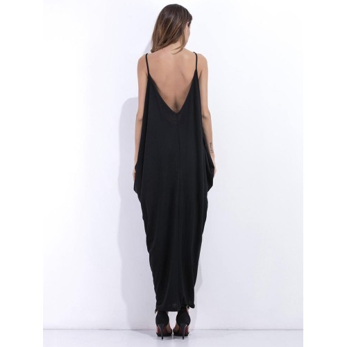 Black Sexy Sleeveless V-neck Backless Women Maxi Dresses