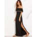 Black Women Off Shoulder Flouncing Split Maxi Dresses